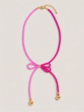 Pink Beaded Bow Necklace NWOT 5067